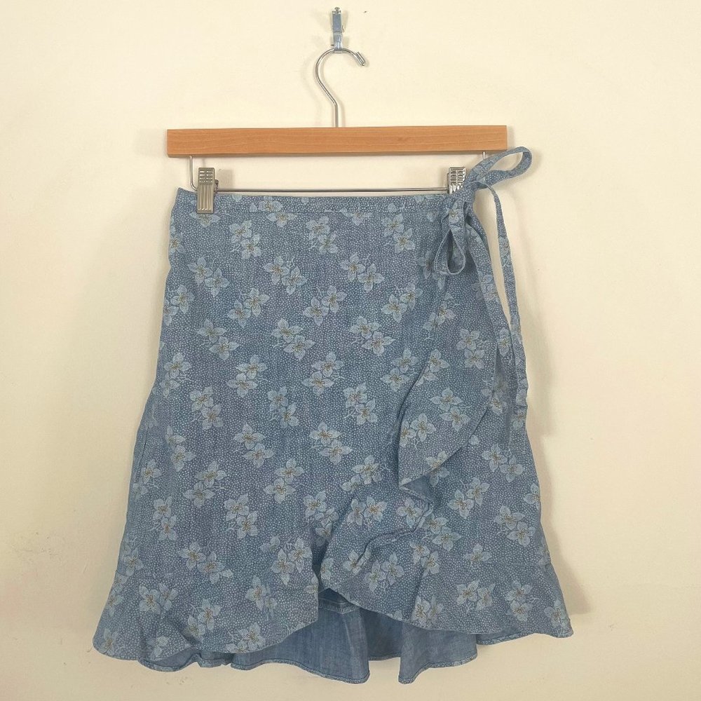 J Crew Mercantile │ Floral Tie Jean Skirt with Ruffles